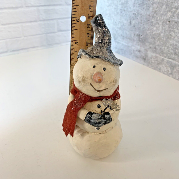 Kevin Smith Snowman Figure Folk Art Black Hat Scarf Snowflake Wand Glittered 6” - Picture 7 of 9